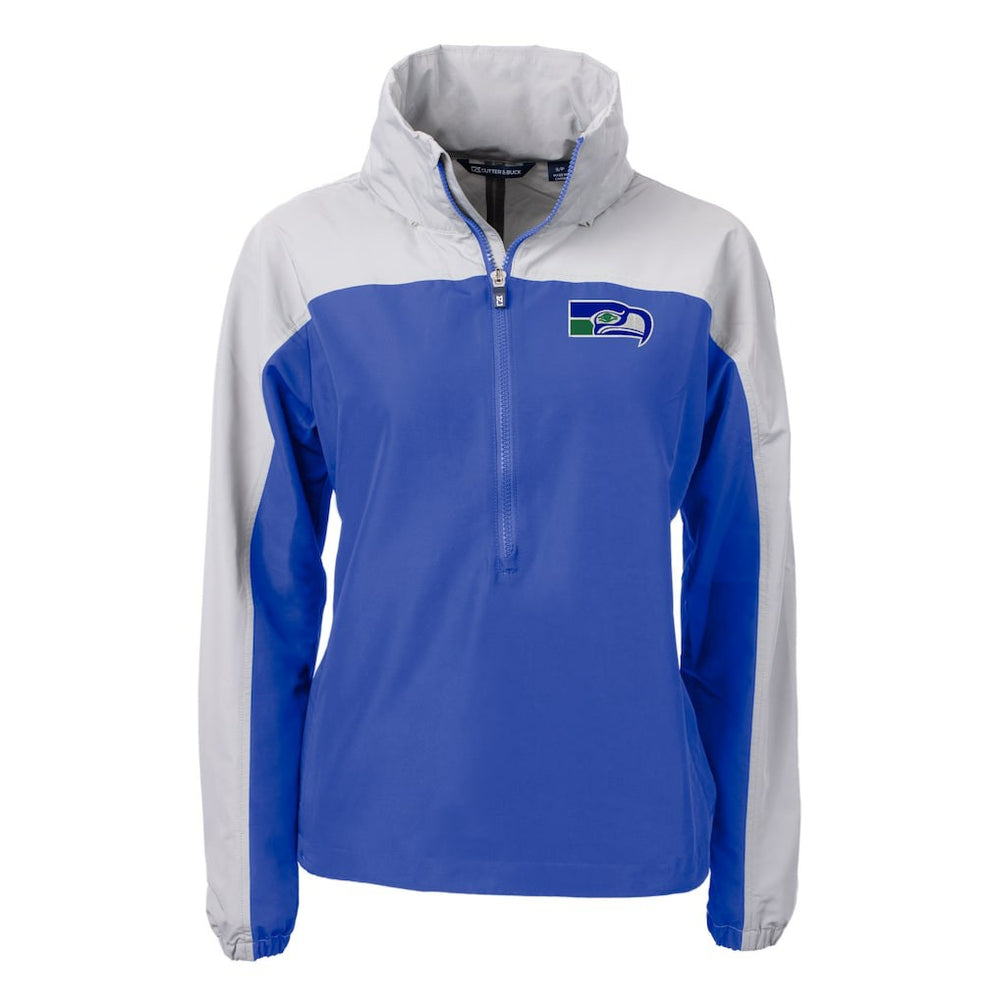 Seattle Seahawks Cutter & Buck Women's Charter Eco Recycled Half-Zip Hooded Anorak Jacket Blue