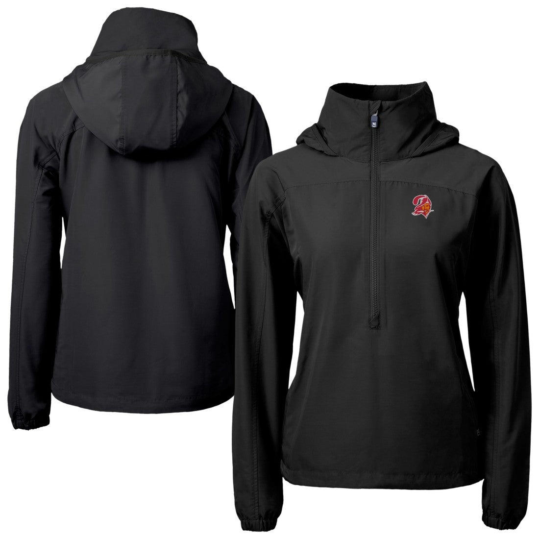 Tampa Bay Buccaneers Cutter & Buck Women's Charter Eco Recycled Half-Zip Hooded Anorak Jacket Black