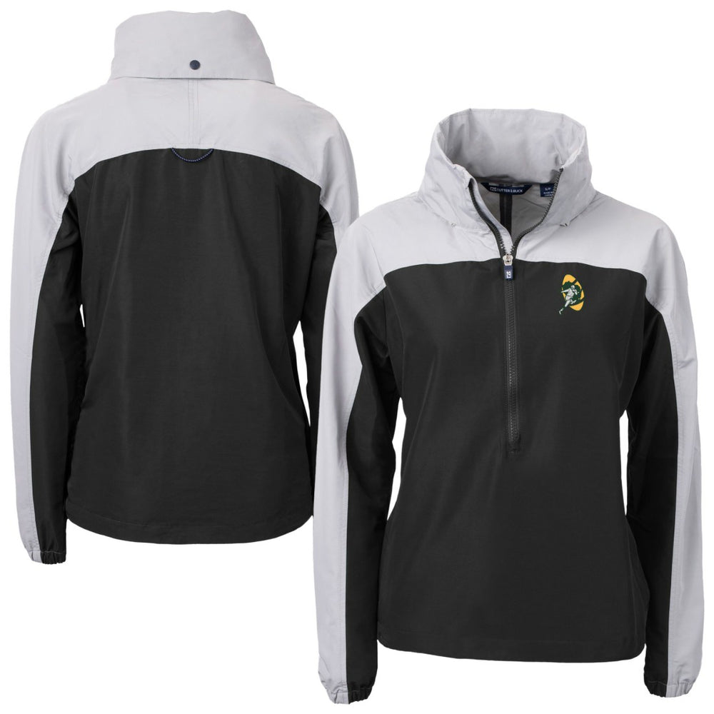 Green Bay Packers Cutter & Buck Women's Charter Eco Recycled Half-Zip Hooded Anorak Jacket Black