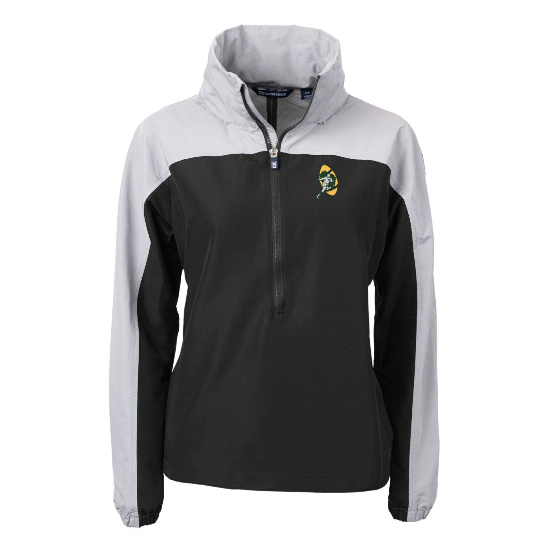 Green Bay Packers Cutter & Buck Women's Charter Eco Recycled Half-Zip Hooded Anorak Jacket Black