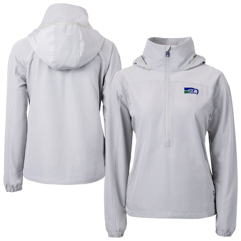 Seattle Seahawks Cutter & Buck Women's Charter Eco Recycled Half-Zip Hooded Anorak Jacket Gray