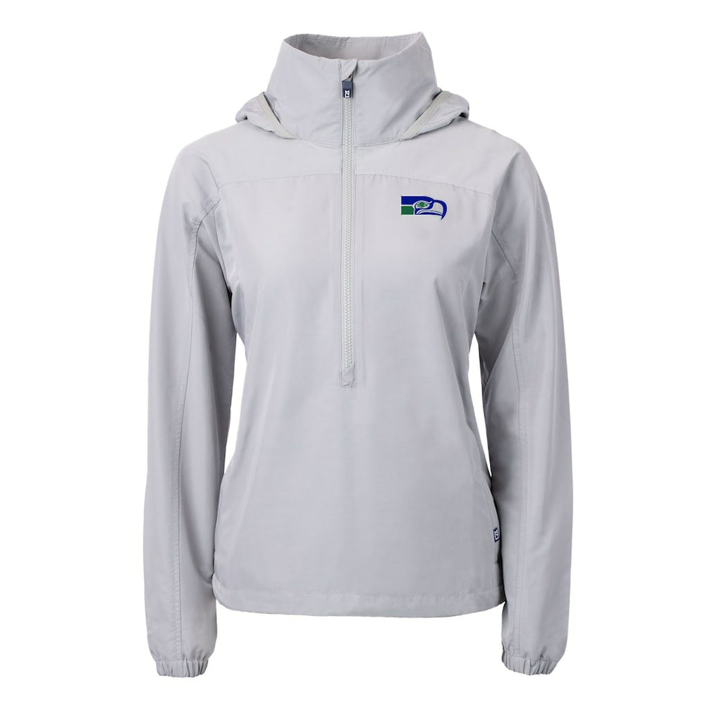 Seattle Seahawks Cutter & Buck Women's Charter Eco Recycled Half-Zip Hooded Anorak Jacket Gray