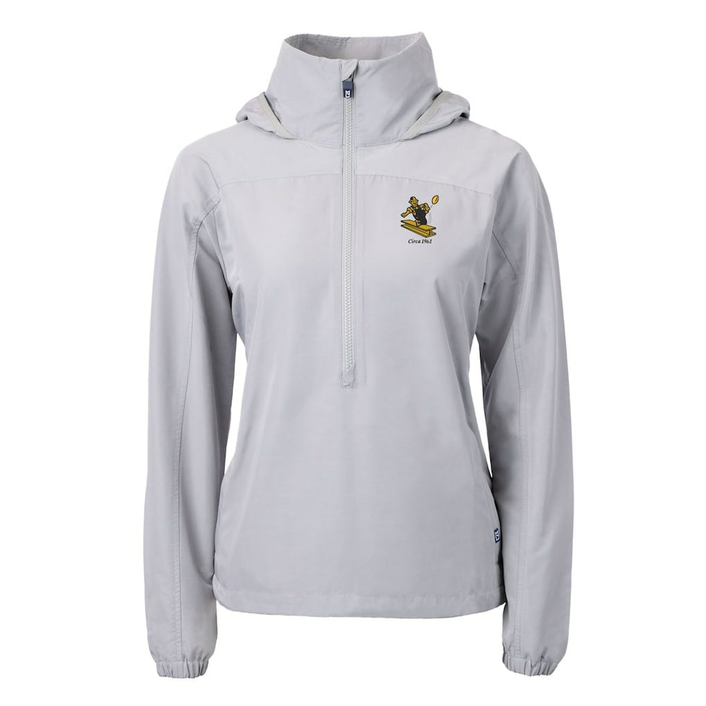 Pittsburgh Steelers Cutter & Buck Women's Charter Eco Recycled Half-Zip Hooded Anorak Jacket Gray