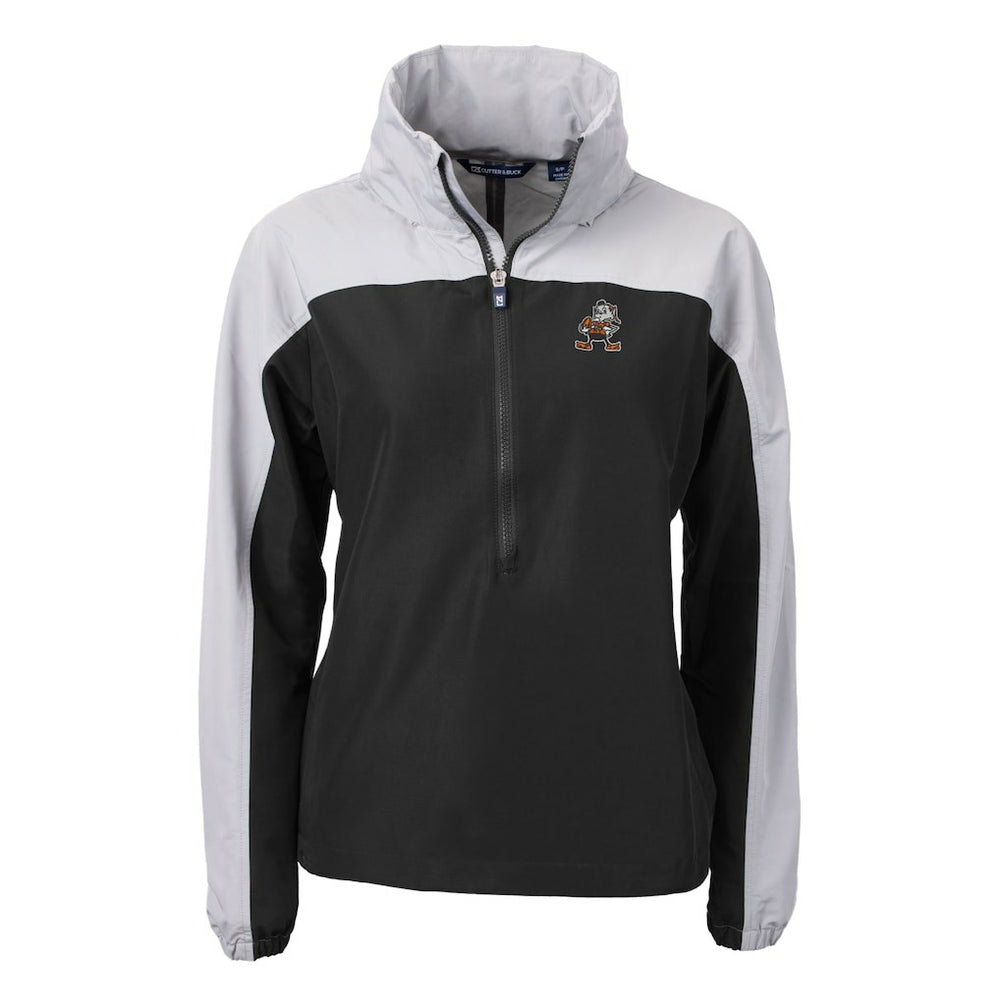 Cleveland Browns Cutter & Buck Women's Charter Eco Recycled Half-Zip Hooded Anorak Jacket Black