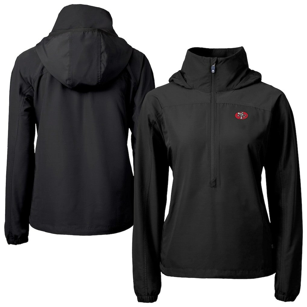 San Francisco 49ers Cutter & Buck Women's Charter Eco Recycled Half-Zip Hooded Anorak Jacket Black