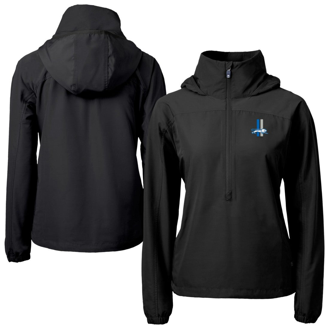 Detroit Lions Cutter & Buck Women's Charter Eco Recycled Half-Zip Hooded Anorak Jacket Black