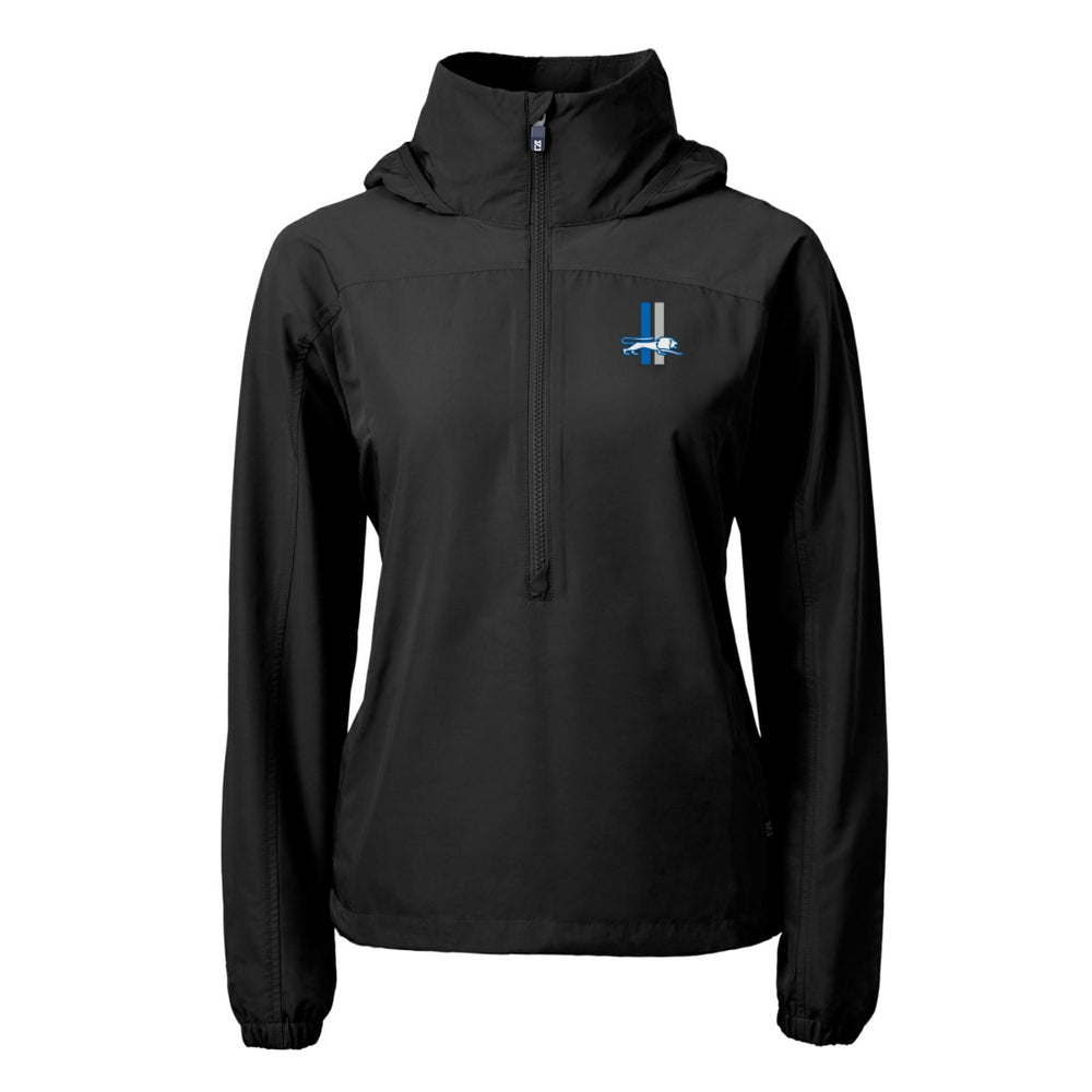 Detroit Lions Cutter & Buck Women's Charter Eco Recycled Half-Zip Hooded Anorak Jacket Black