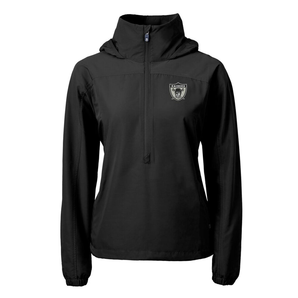 Las Vegas Raiders Cutter & Buck Women's Charter Eco Recycled Half-Zip Hooded Anorak Jacket Black