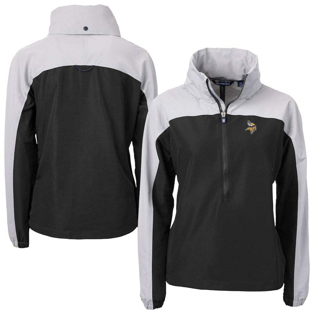 Minnesota Vikings Cutter & Buck Women's Charter Eco Recycled Half-Zip Hooded Anorak Jacket Black