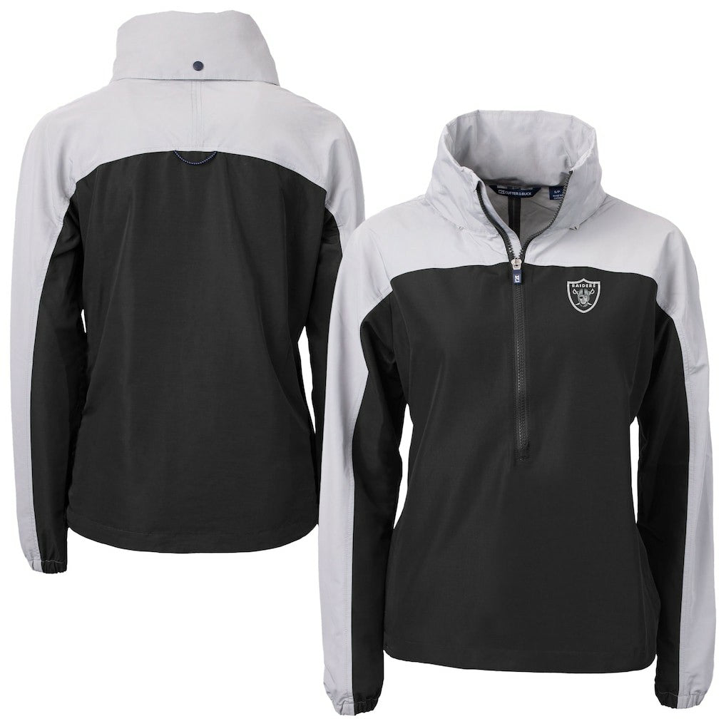 Las Vegas Raiders Cutter & Buck Women's Charter Eco Recycled Half-Zip Hooded Anorak Jacket Black