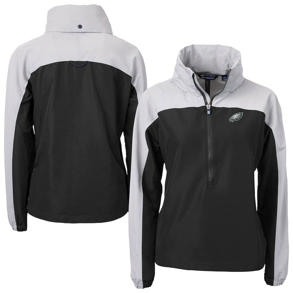 Philadelphia Eagles Cutter & Buck Women's Charter Eco Recycled Half-Zip Hooded Anorak Jacket Black