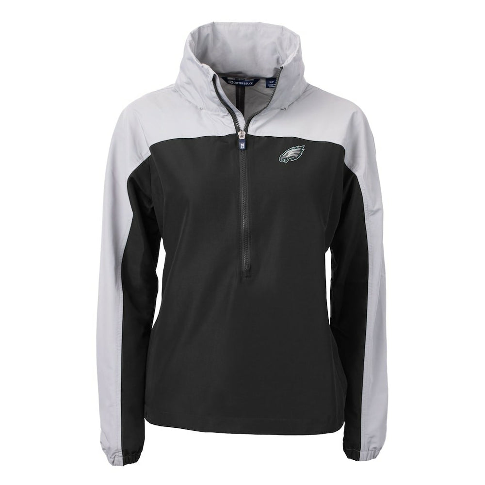 Philadelphia Eagles Cutter & Buck Women's Charter Eco Recycled Half-Zip Hooded Anorak Jacket Black