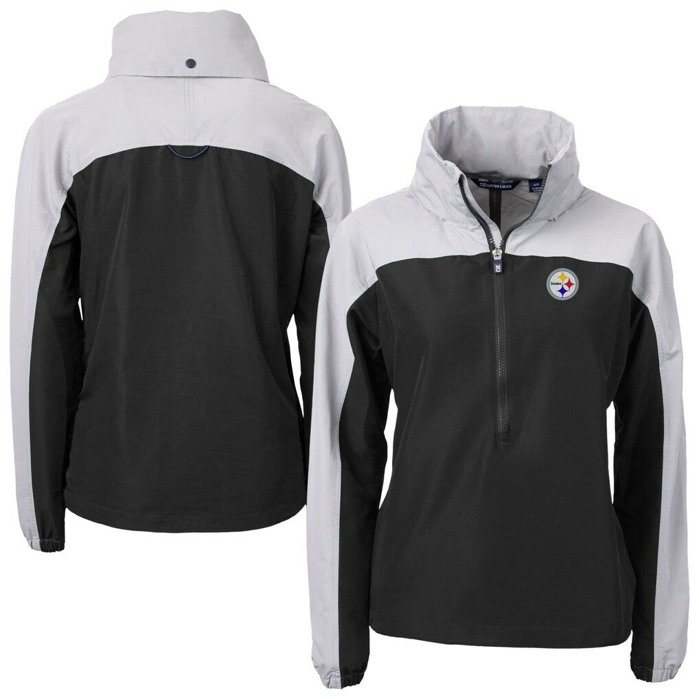 Pittsburgh Steelers Cutter & Buck Women's Charter Eco Recycled Half-Zip Hooded Anorak Jacket Black