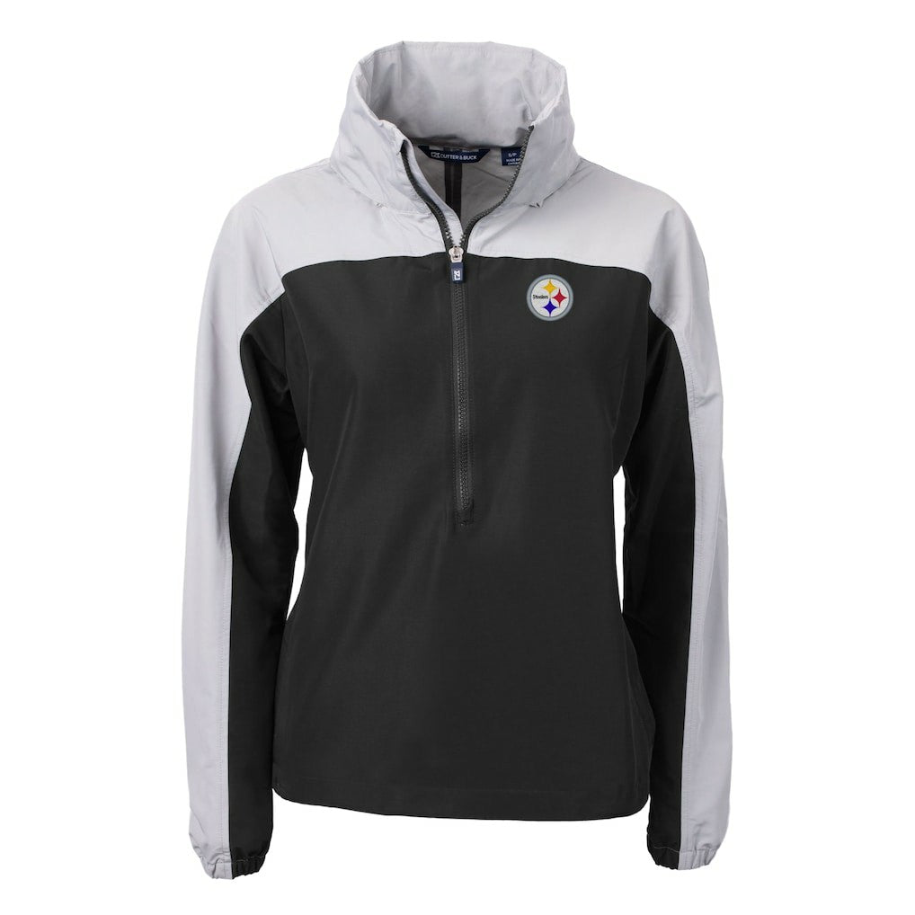 Pittsburgh Steelers Cutter & Buck Women's Charter Eco Recycled Half-Zip Hooded Anorak Jacket Black