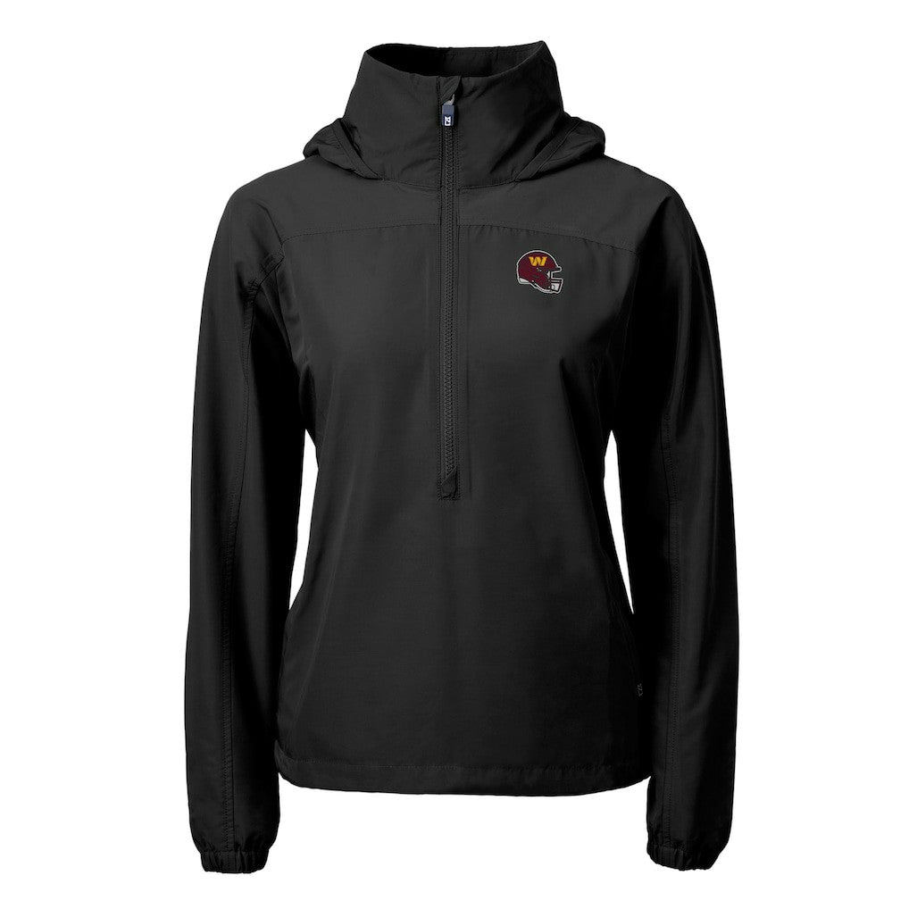 Washington Commanders Cutter & Buck Women's Charter Eco Recycled Half-Zip Hooded Anorak Jacket Black