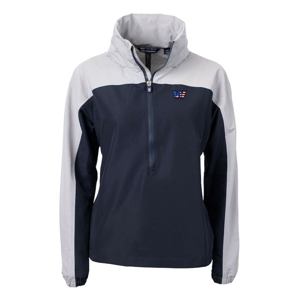 Washington Commanders Cutter & Buck Women's Charter Eco Recycled Half-Zip Hooded Anorak Jacket Navy