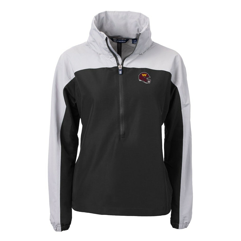 Washington Commanders Cutter & Buck Women's Charter Eco Recycled Half-Zip Hooded Anorak Jacket Black