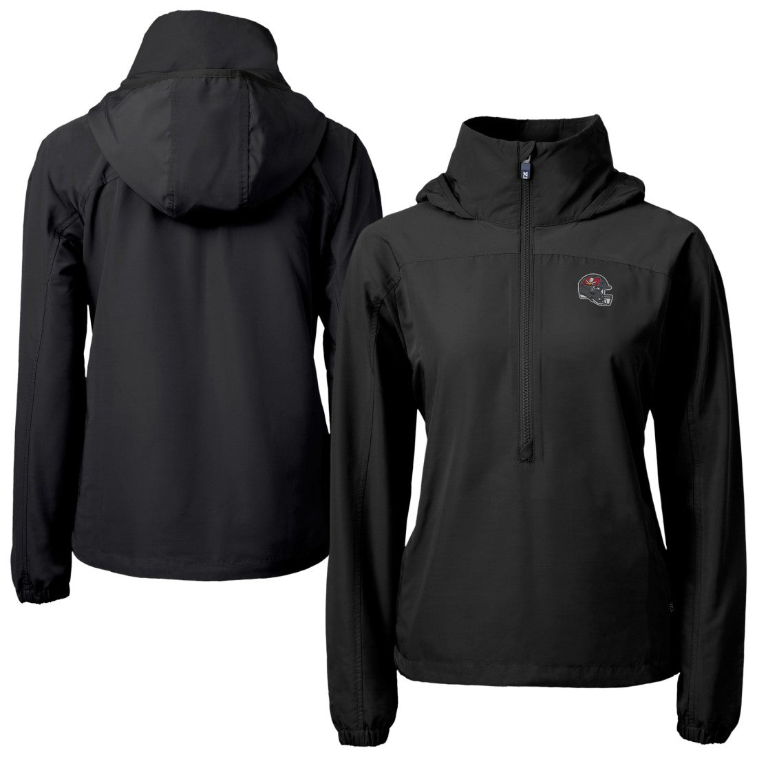Tampa Bay Buccaneers Cutter & Buck Women's Charter Eco Recycled Half-Zip Hooded Anorak Jacket Black