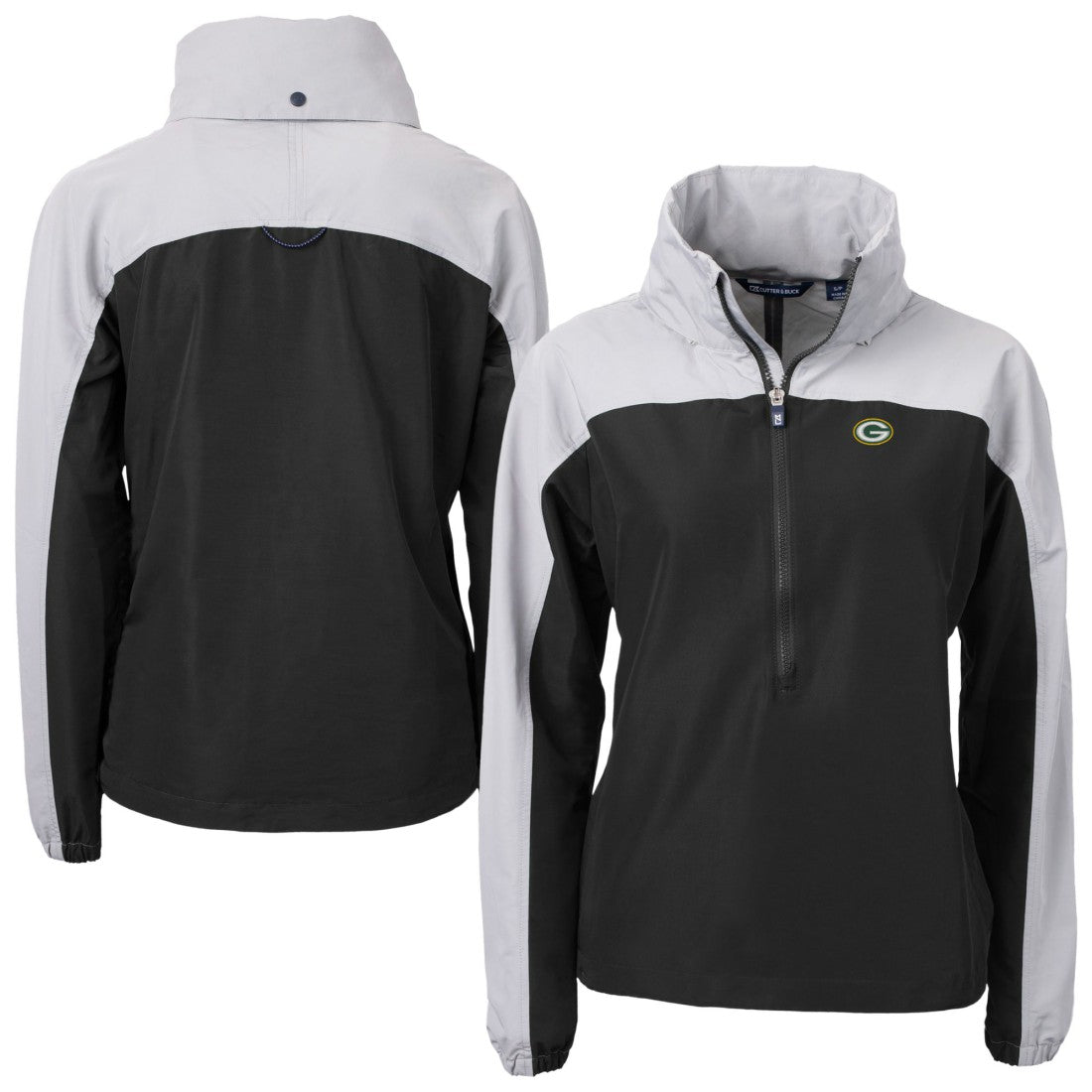 Green Bay Packers Cutter & Buck Women's Charter Eco Recycled Half-Zip Hooded Anorak Jacket Black