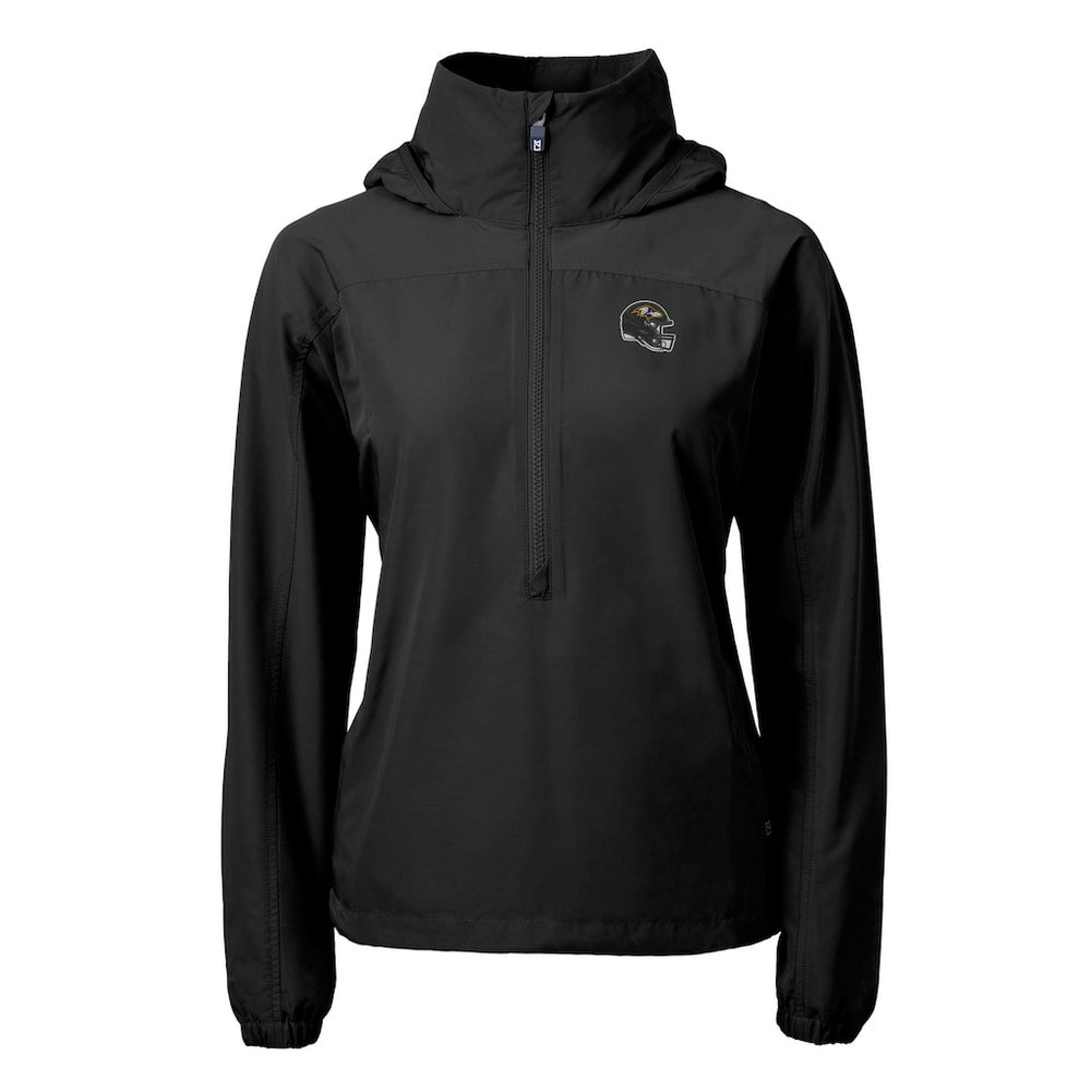 Baltimore Ravens Cutter & Buck Women's Charter Eco Recycled Half-Zip Hooded Anorak Jacket Black
