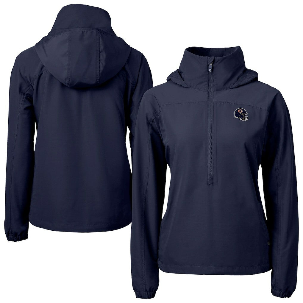 Chicago Bears Cutter & Buck Women's Charter Eco Recycled Half-Zip Hooded Anorak Jacket Navy