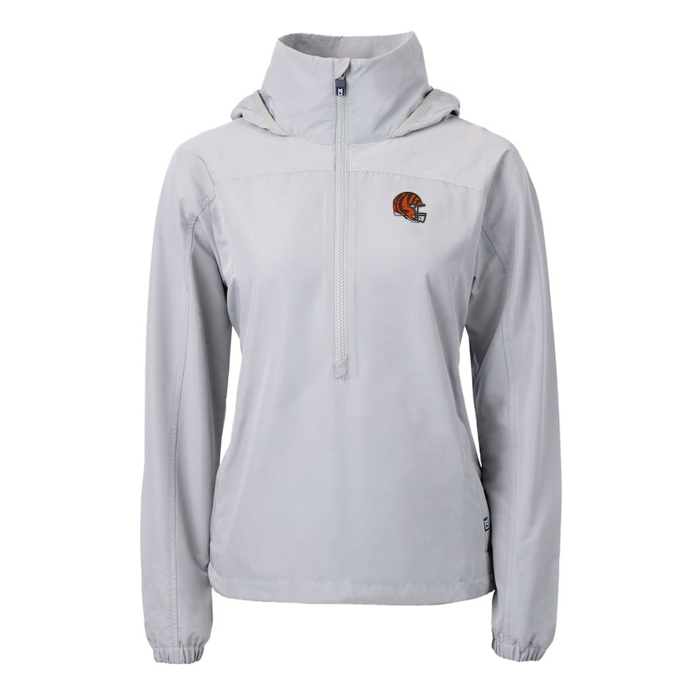 Cincinnati Bengals Cutter & Buck Women's Charter Eco Recycled Half-Zip Hooded Anorak Jacket Gray