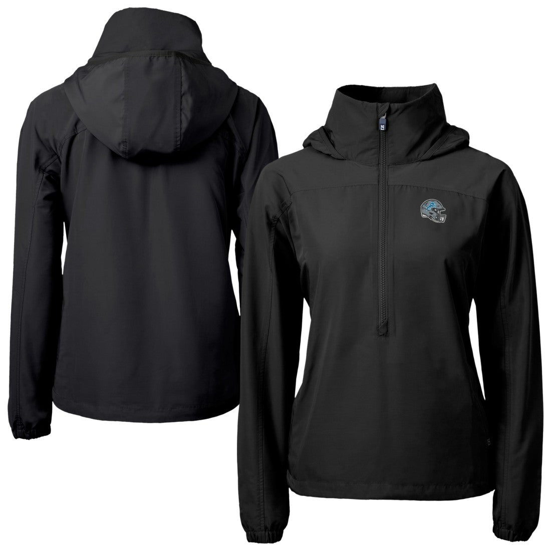 Detroit Lions Cutter & Buck Women's Charter Eco Recycled Half-Zip Hooded Anorak Jacket Black