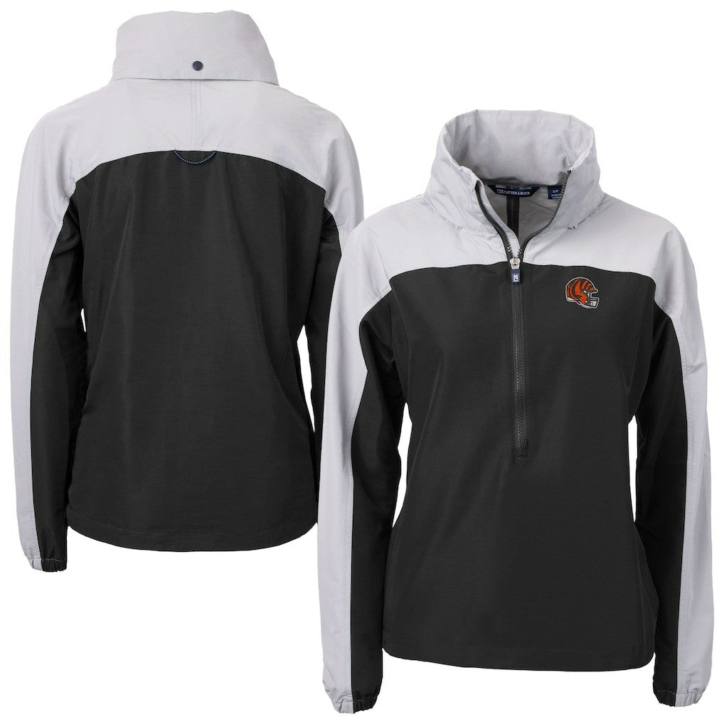 Cincinnati Bengals Cutter & Buck Women's Charter Eco Recycled Half-Zip Hooded Anorak Jacket Black