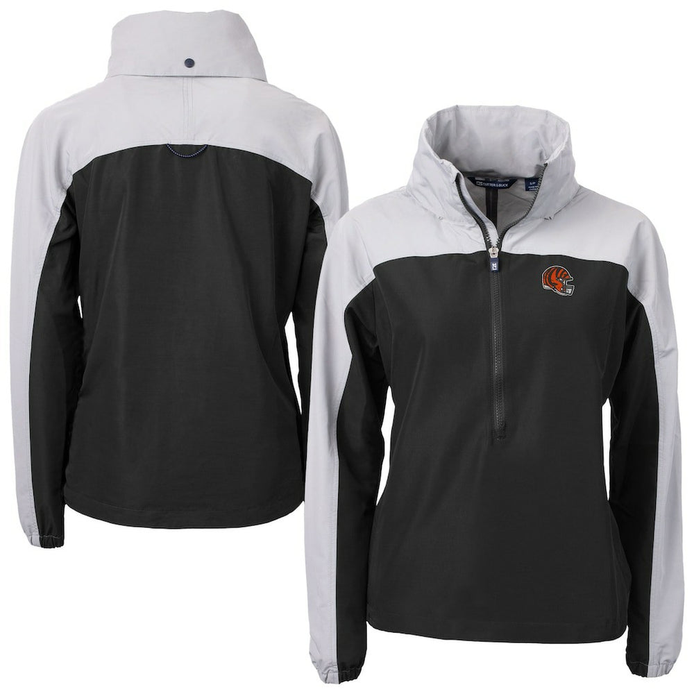 Cincinnati Bengals Cutter & Buck Women's Charter Eco Recycled Half-Zip Hooded Anorak Jacket Black