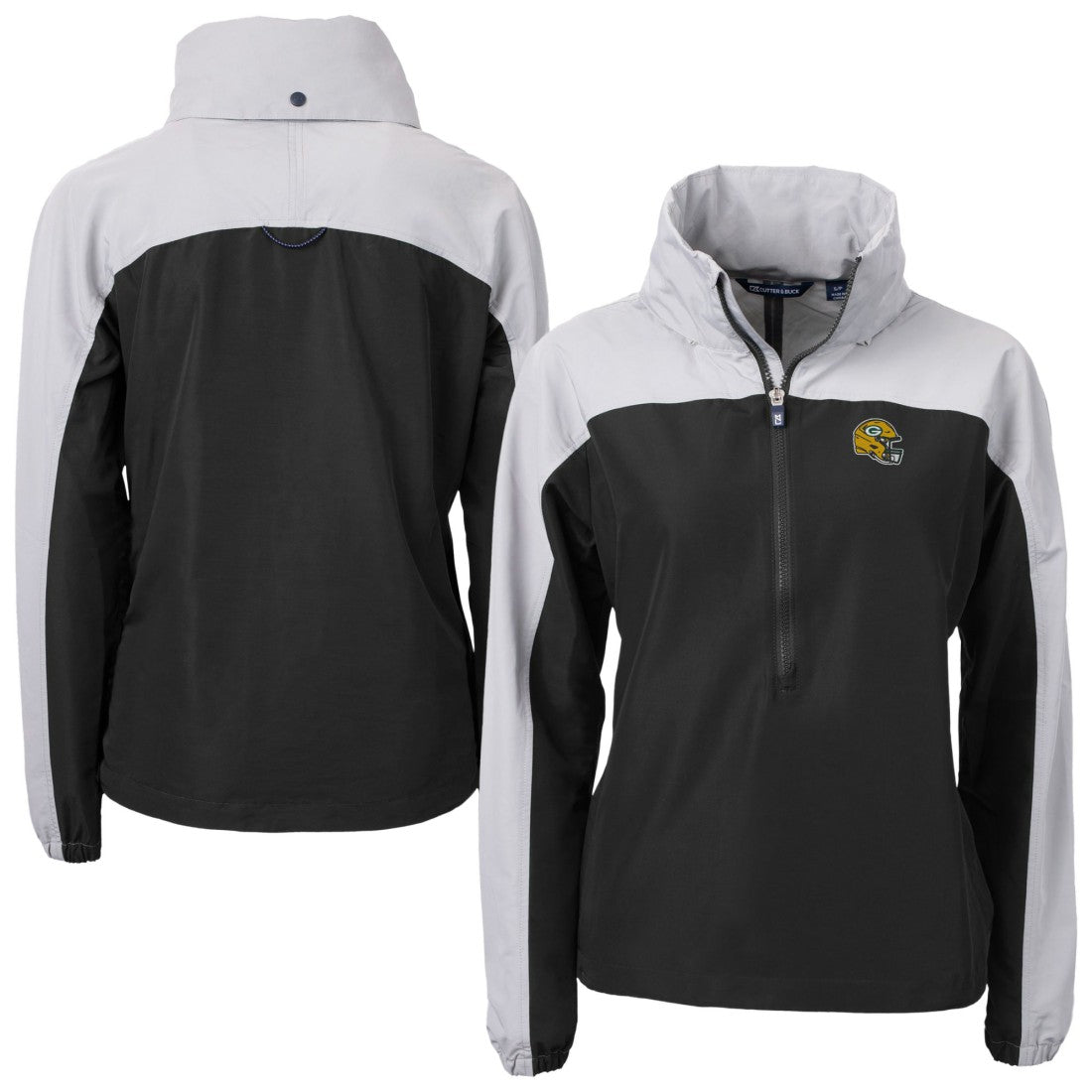 Green Bay Packers Cutter & Buck Women's Charter Eco Recycled Half-Zip Hooded Anorak Jacket Black
