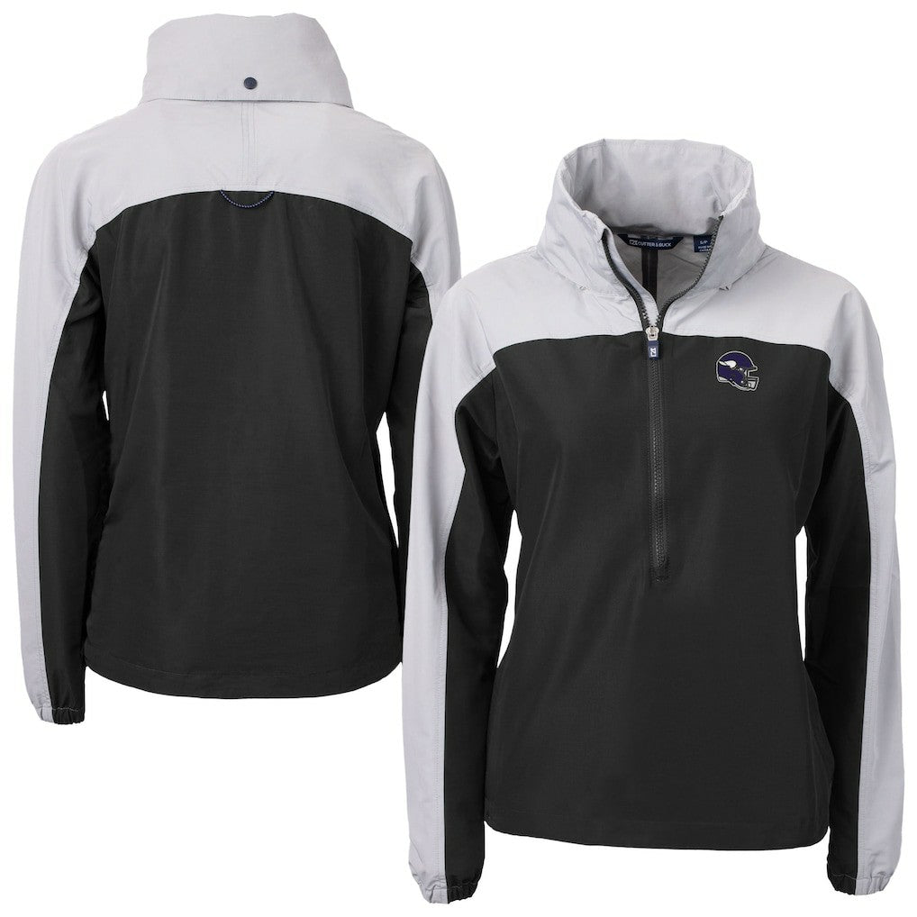 Minnesota Vikings Cutter & Buck Women's Charter Eco Recycled Half-Zip Hooded Anorak Jacket Black