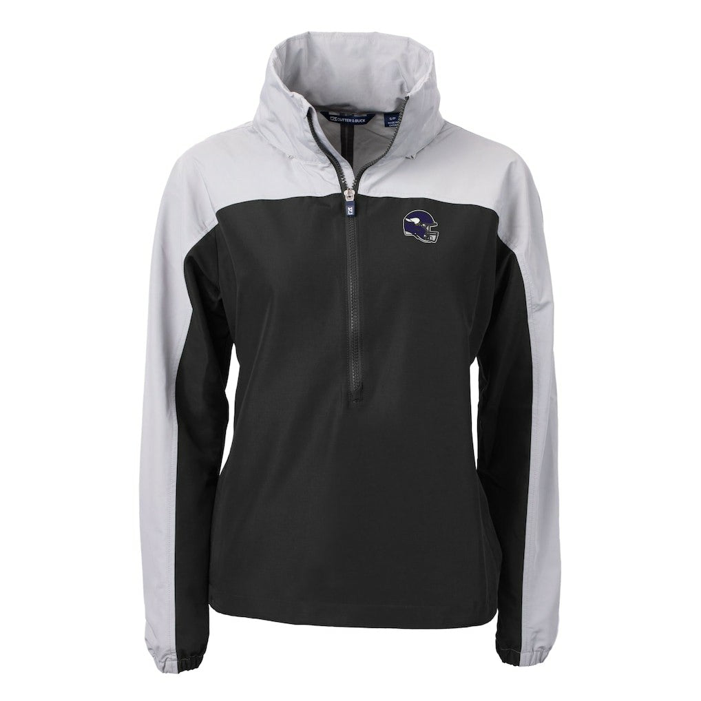 Minnesota Vikings Cutter & Buck Women's Charter Eco Recycled Half-Zip Hooded Anorak Jacket Black