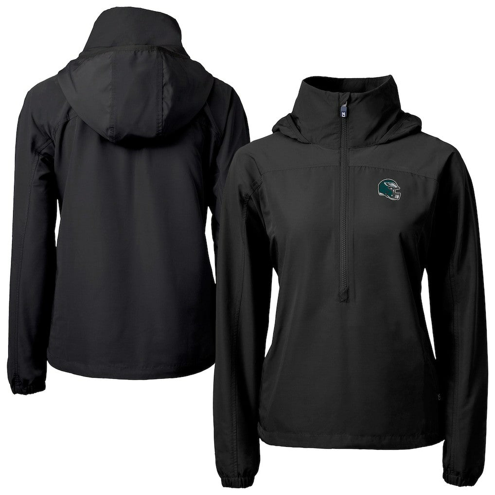 Philadelphia Eagles Cutter & Buck Women's Charter Eco Recycled Half-Zip Hooded Anorak Jacket Black