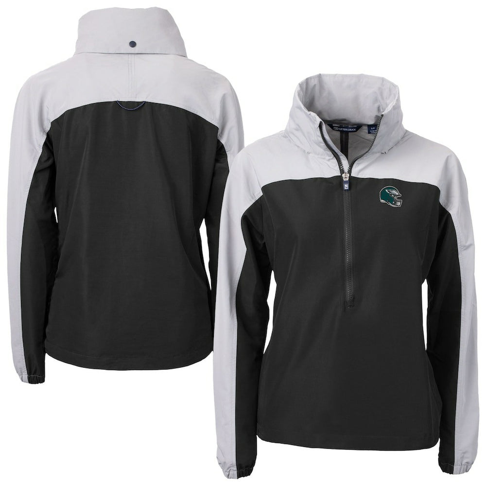 Philadelphia Eagles Cutter & Buck Women's Charter Eco Recycled Half-Zip Hooded Anorak Jacket Black