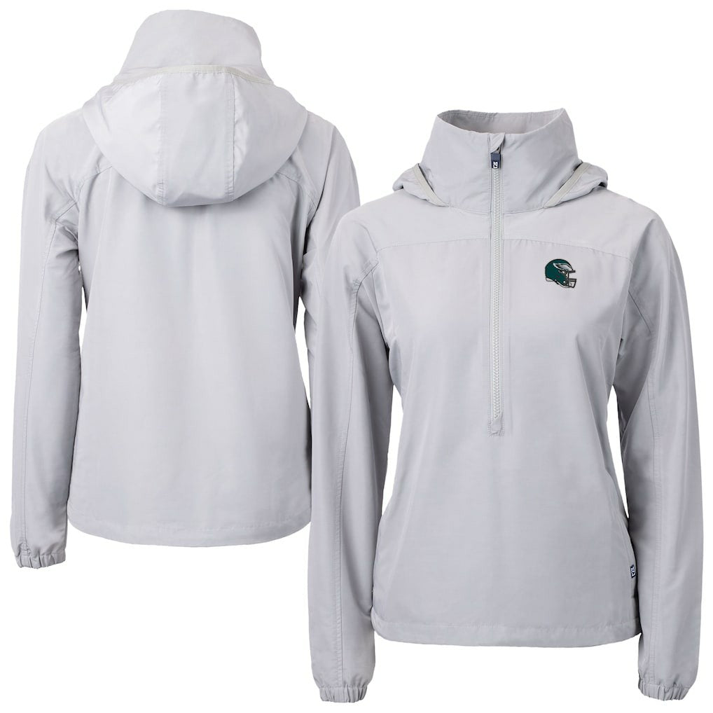 Philadelphia Eagles Cutter & Buck Women's Charter Eco Recycled Half-Zip Hooded Anorak Jacket Gray