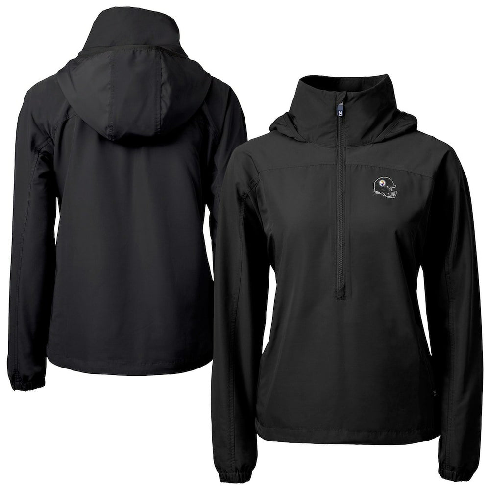 Pittsburgh Steelers Cutter & Buck Women's Charter Eco Recycled Half-Zip Hooded Anorak Jacket Black