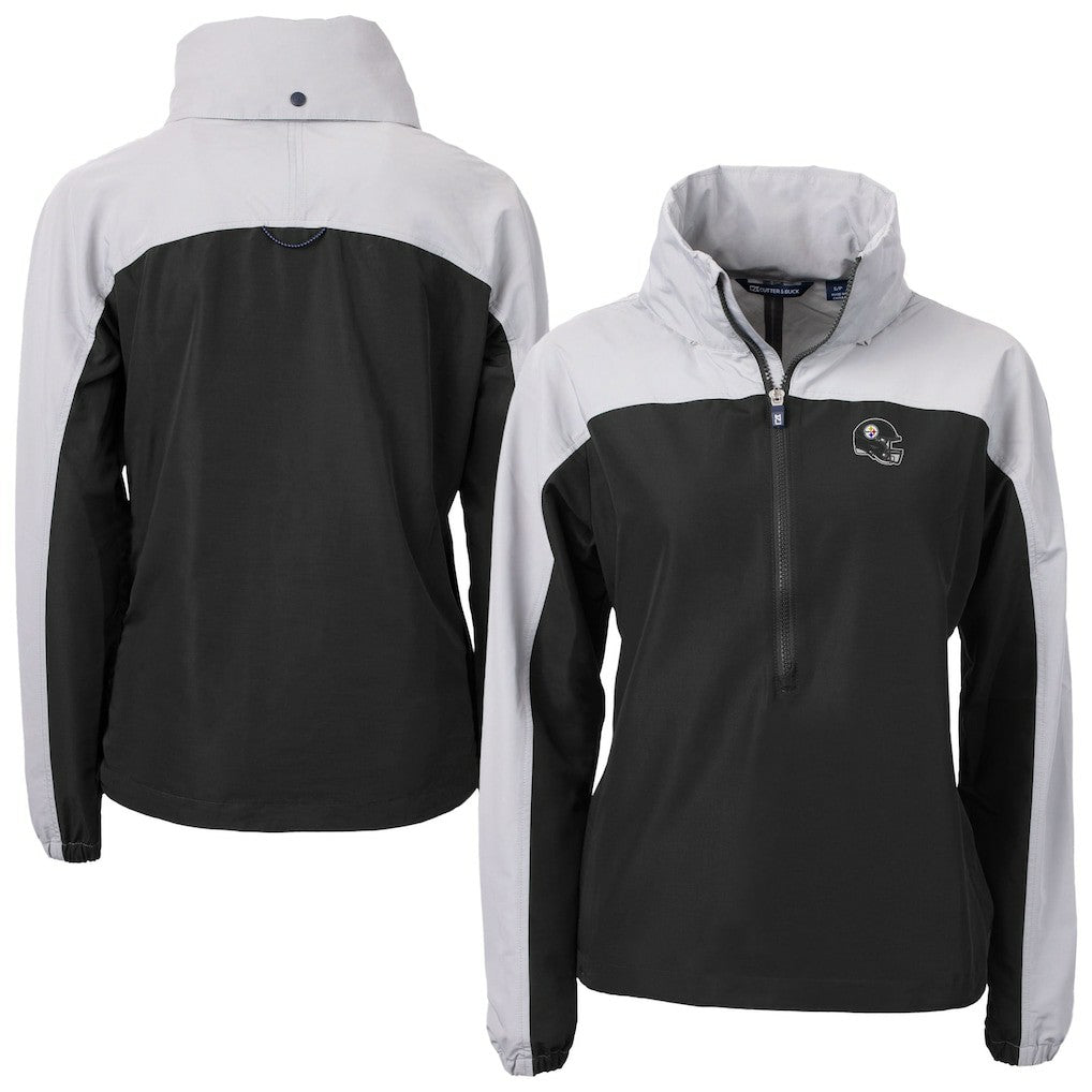 Pittsburgh Steelers Cutter & Buck Women's Charter Eco Recycled Half-Zip Hooded Anorak Jacket Black