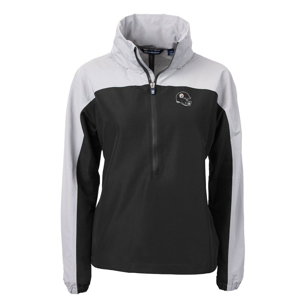 Pittsburgh Steelers Cutter & Buck Women's Charter Eco Recycled Half-Zip Hooded Anorak Jacket Black