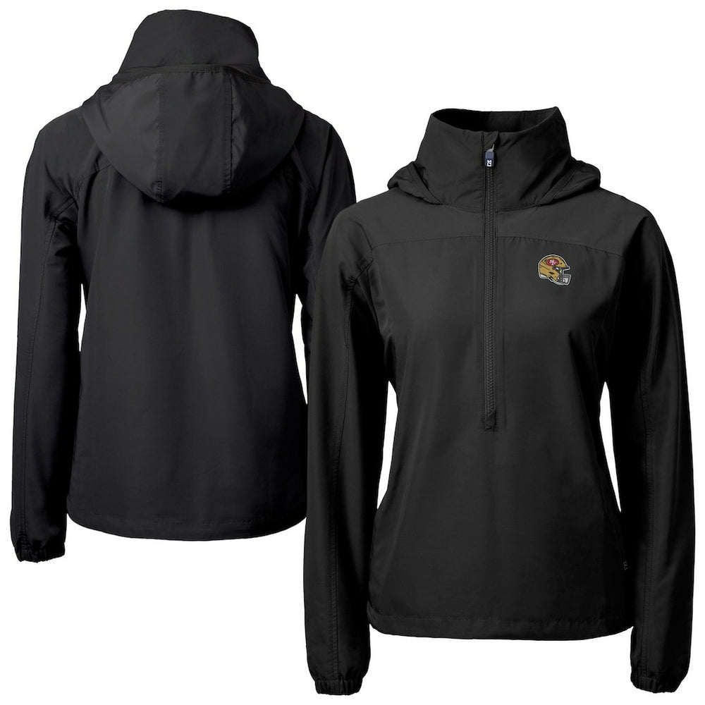 San Francisco 49ers Cutter & Buck Women's Charter Eco Recycled Half-Zip Hooded Anorak Jacket Black