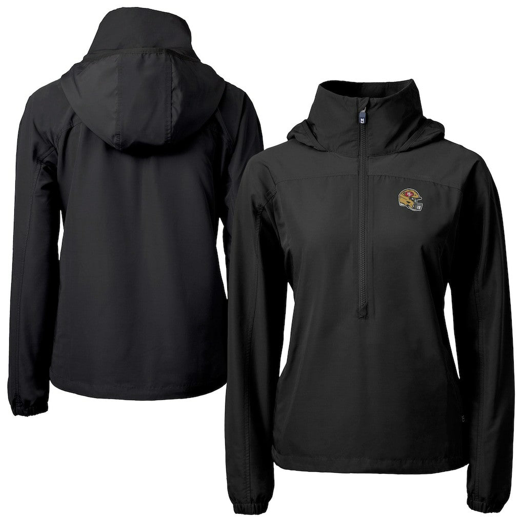 San Francisco 49ers Cutter & Buck Women's Charter Eco Recycled Half-Zip Hooded Anorak Jacket Black