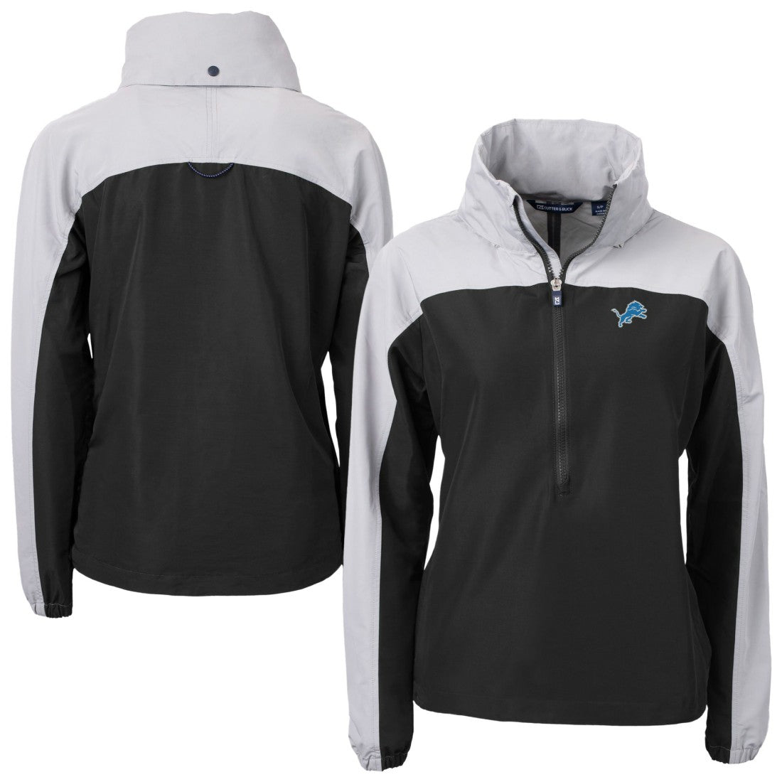 Detroit Lions Cutter & Buck Women's Charter Eco Recycled Half-Zip Hooded Anorak Jacket Black