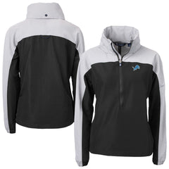 Detroit Lions Cutter & Buck Women's Charter Eco Recycled Half-Zip Hooded Anorak Jacket Black