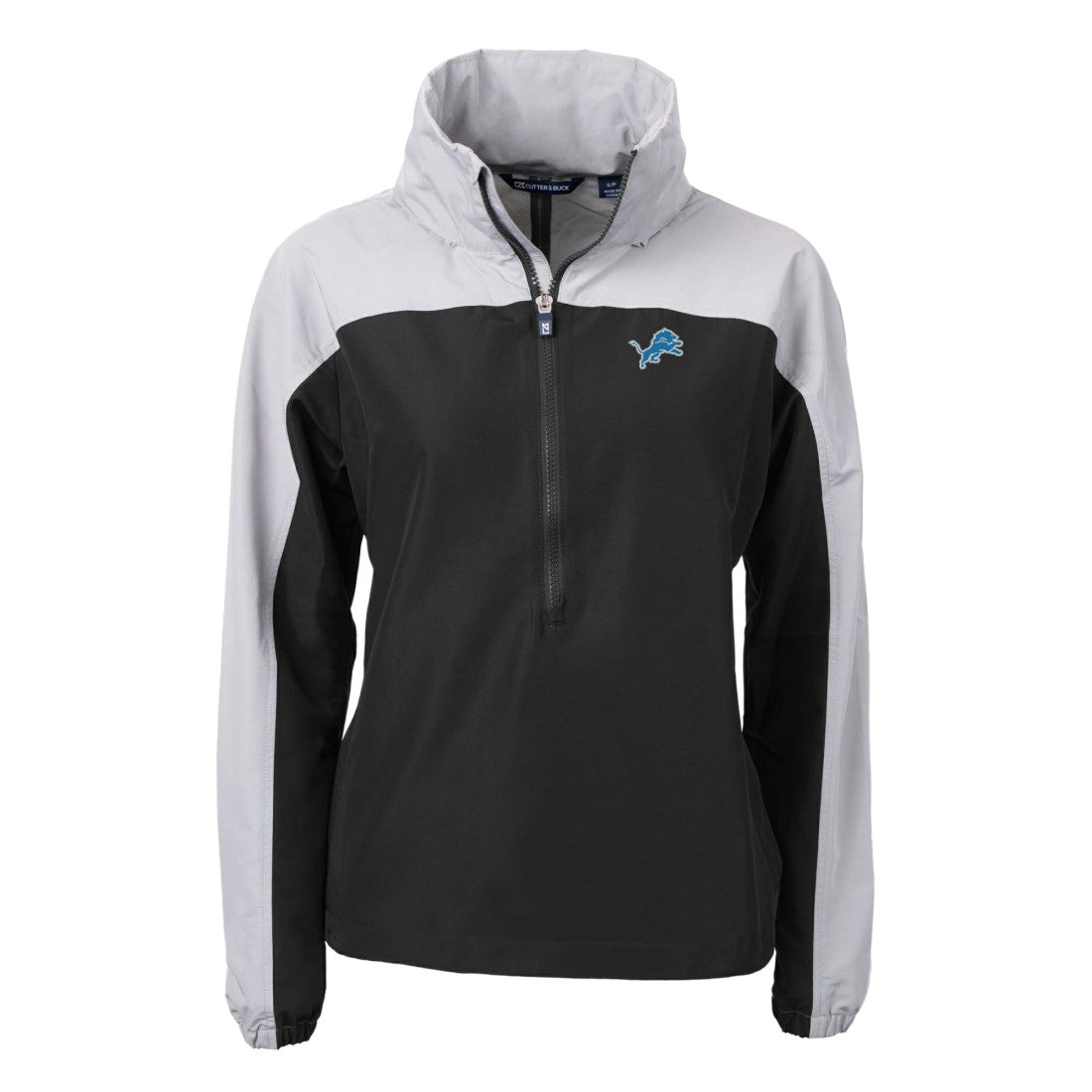 Detroit Lions Cutter & Buck Women's Charter Eco Recycled Half-Zip Hooded Anorak Jacket Black