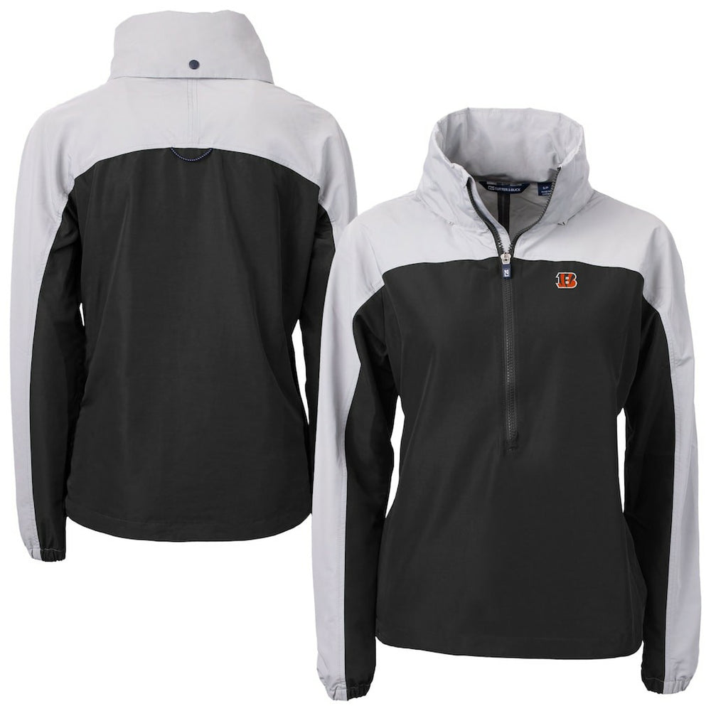 Cincinnati Bengals Cutter & Buck Women's Charter Eco Recycled Half-Zip Hooded Anorak Jacket Black