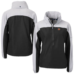 Cincinnati Bengals Cutter & Buck Women's Charter Eco Recycled Half-Zip Hooded Anorak Jacket Black