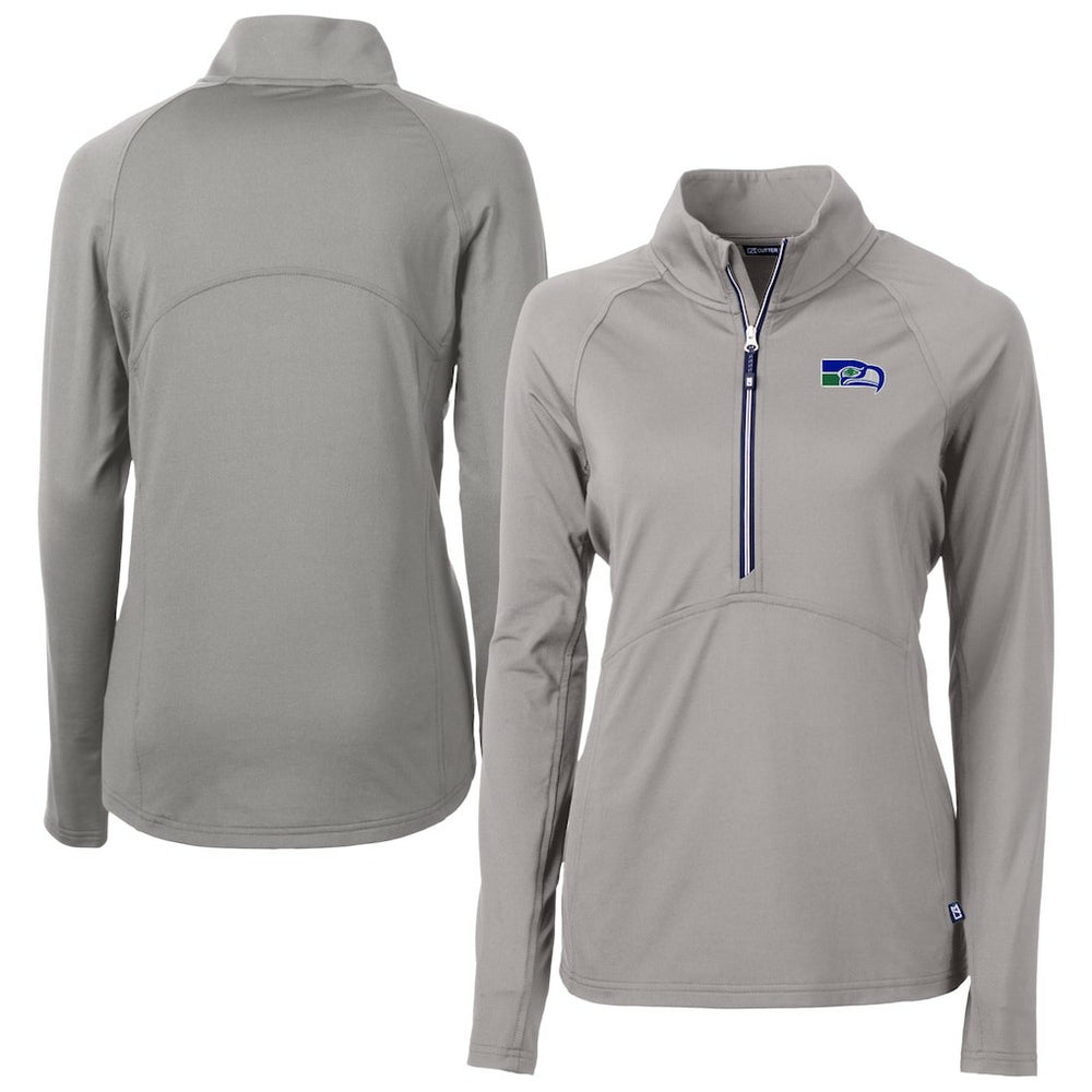 Seattle Seahawks Cutter & Buck Women's Historical Adapt Eco Knit Stretch Recycled Raglan Half-Zip Top Gray
