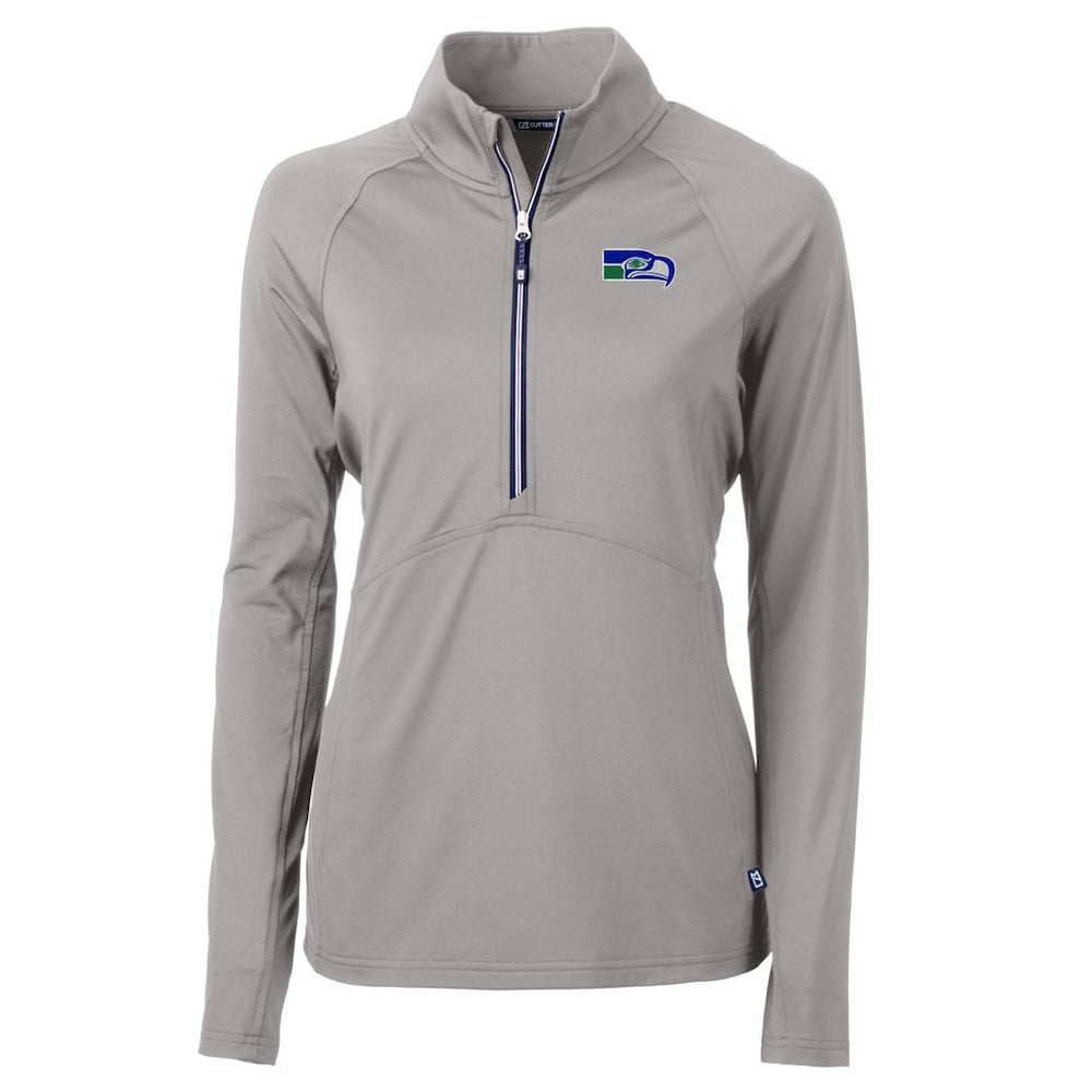 Seattle Seahawks Cutter & Buck Women's Historical Adapt Eco Knit Stretch Recycled Raglan Half-Zip Top Gray