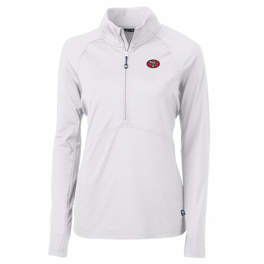 San Francisco 49ers Cutter & Buck Women's Adapt Eco Knit Stretch Recycled Raglan Half-Zip Top White