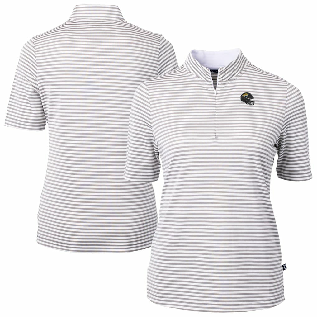 Jacksonville Jaguars Cutter & Buck Women's Virtue Eco Pique Stripe Recycled Quarter-Zip Top Gray