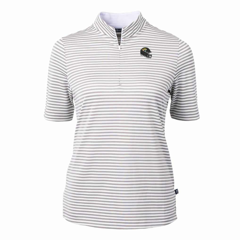 Jacksonville Jaguars Cutter & Buck Women's Virtue Eco Pique Stripe Recycled Quarter-Zip Top Gray